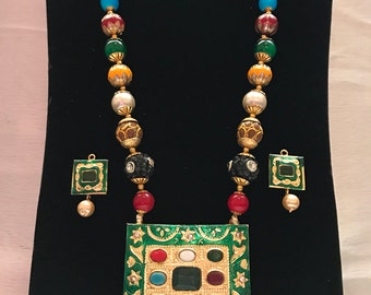 Green Kundan Necklace, Indian Wedding Jewelry, Statement Jewelry, Jaipur Beads Kundan Necklace, Hyderabadi Jewelry, Kundan Necklace, Desi