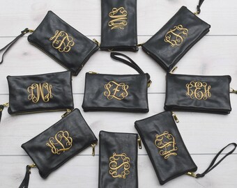 Monogrammed Crossbody Clutch | Faux Leather Clutch | Ladies' Crossbody | Monogram Clutch | Monogram Wristlet Wallet