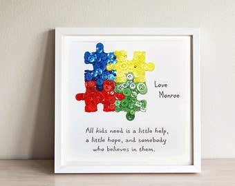 Autism Puzzle Piece~ Autism Teacher Gift~ Button Art~Autism Gift~Autism Awareness~ Thank you Teacher~ Teacher Appreciation Gift~