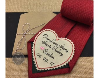 Wedding Tie Patch Groom-GroomHeart Tie Patch-Coat/Vest Patch-Bride to Groom Gift-Custom Embroidered Tie Patch