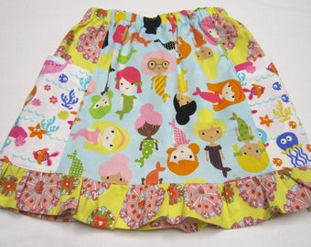 Girls Short Cotton Mermaid Skirt With Big Pockets and Ruffle in Sizes 18 months 5 and 6