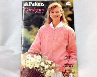 Patons Cardigans to knit, a tricoter, 1991 vintage Button Up Sweater Knitting Pattern Book number 654, FREE Shipping to CA and US