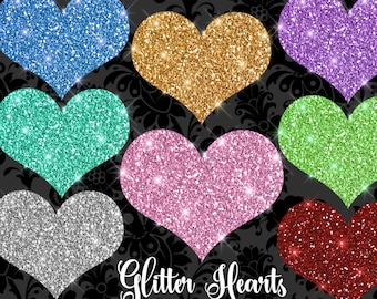 Glitter Hearts Clipart, glitter valentine clipart, valentine's day glitter sparkle hearts clip art, instant download commercial use