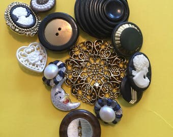 Vintage Buttons - Black and Gold Lot