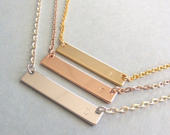 Bridesmaid Gift , Bridesmaids Initial Bar Necklace , Anniversary Gift , Gold Initial Necklace , Handmade Jewelry , Bar necklace , Gift idea