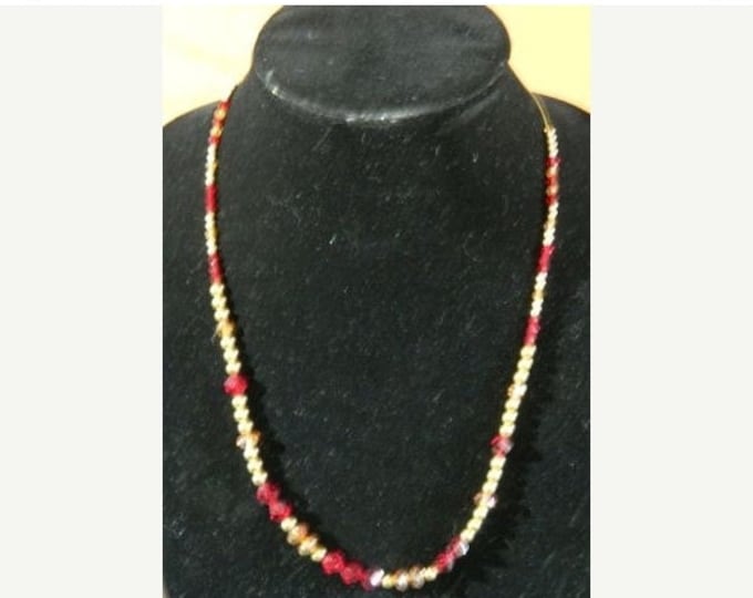 Storewide 25% Off SALE Vintage Acrylic Ruby Beaded Designer Necklace Featuring Classic Ruby and Milk Glass Style Beads on Silver Tone Solid