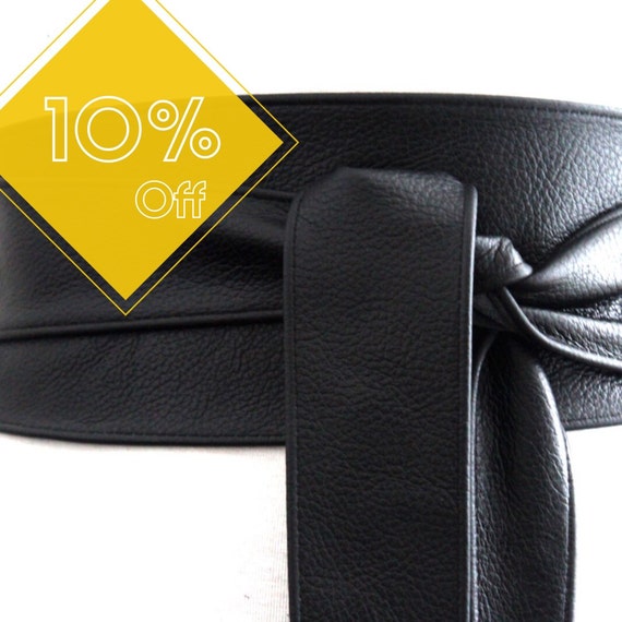 SALE Black Obi Belt Leather Belt Waist Tie belt by LoveYaaYaa