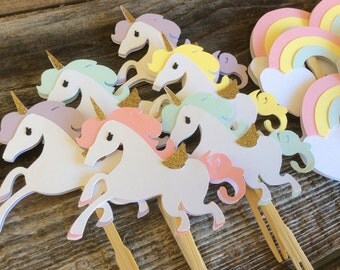 Unicorn Party Cupcake Toppers, First Birthday, Baby Shower, Birthday Party, Rainbow Party