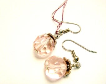 Pink Earrings, Clear Pink Dangle drop earrings
