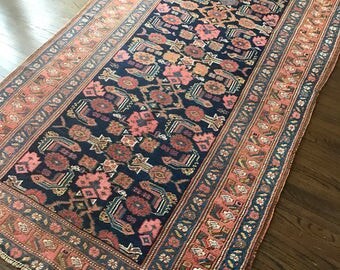 3'11"x7'2" Vintage Kurdish Rug