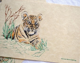 Vintage Stationery - Tiger in the Grass - 8 Parchment Note Cards and Envelopes