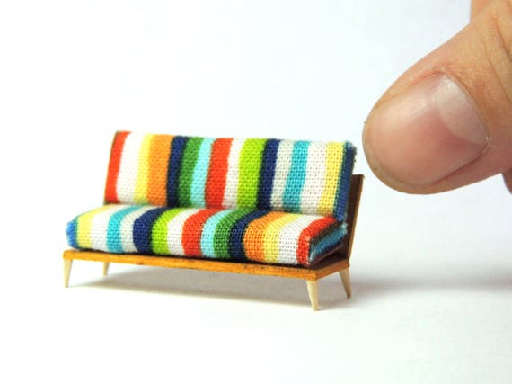 Quarter Scale Miniature Sofa Couch 1/4 1:48 Mid Century Modern Dollhouse Diorama