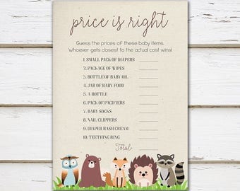 Printable Woodland Baby Shower Game, Price is Right, Guess the Prices, Woodland Price is Right, Quiz, Spring, Woodland, MB200