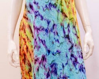 Plus size Tie Dye Sunflower Festival Summer Tunic Dress Blue 20 22 24