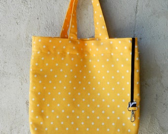Tote bag polka dot, Padded tote, Yellow tote, Gift tote, Beach tote, Holidays tote, Thanksgiving gift, Sac cabas, Sac marché, Cadeau maman