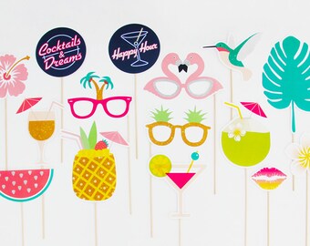 Tropical Party Props, Cocktails and Dreams Photo Booth Props, Pineapple, Hawaiian Luau Decorations, Party Printable | INSTANT DOWNLOAD