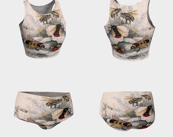 Victorian Bees Bathing Suit Insect Nature Swimsuit Swimwear Shorts Crop Top Women Teen Clothing Clothes Top Bottoms Beach Pool Summer Swim