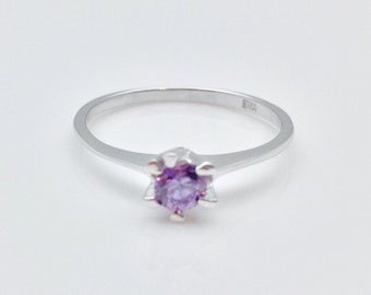 Sale Item // Amethyst CZ Ring // 925 Sterling Silver // Rhodium Finish // Trendy Silver Ring // Girl's Amethyst Ring