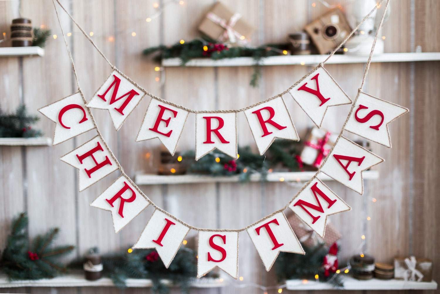 Merry Christmas Banner Christmas Garland Burlap Banner