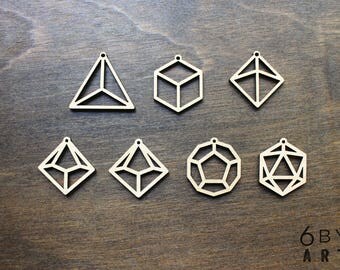 Dungeons and Dragons Geometric Shape Laser Cut Wood Charms