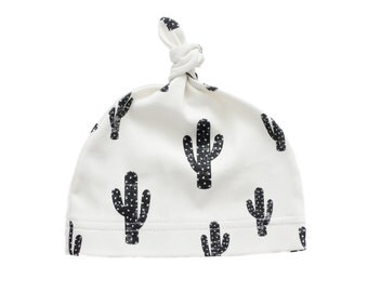 Cactus Organic Baby Knotted Beanie, Organic Baby Beanie, Baby Hat, Newborn Beanie, Topknot Beanie