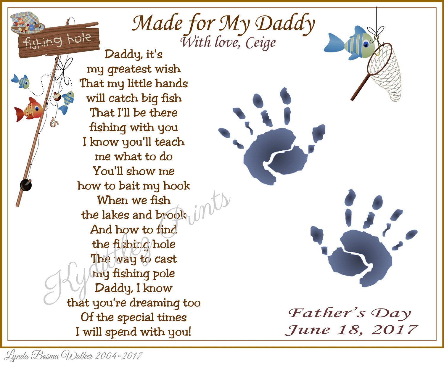 DADDY Teach Me FISHING Personalized Poem 8 x 10 Art