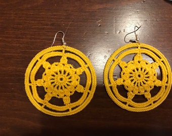 Yellow crochet hoop earrings