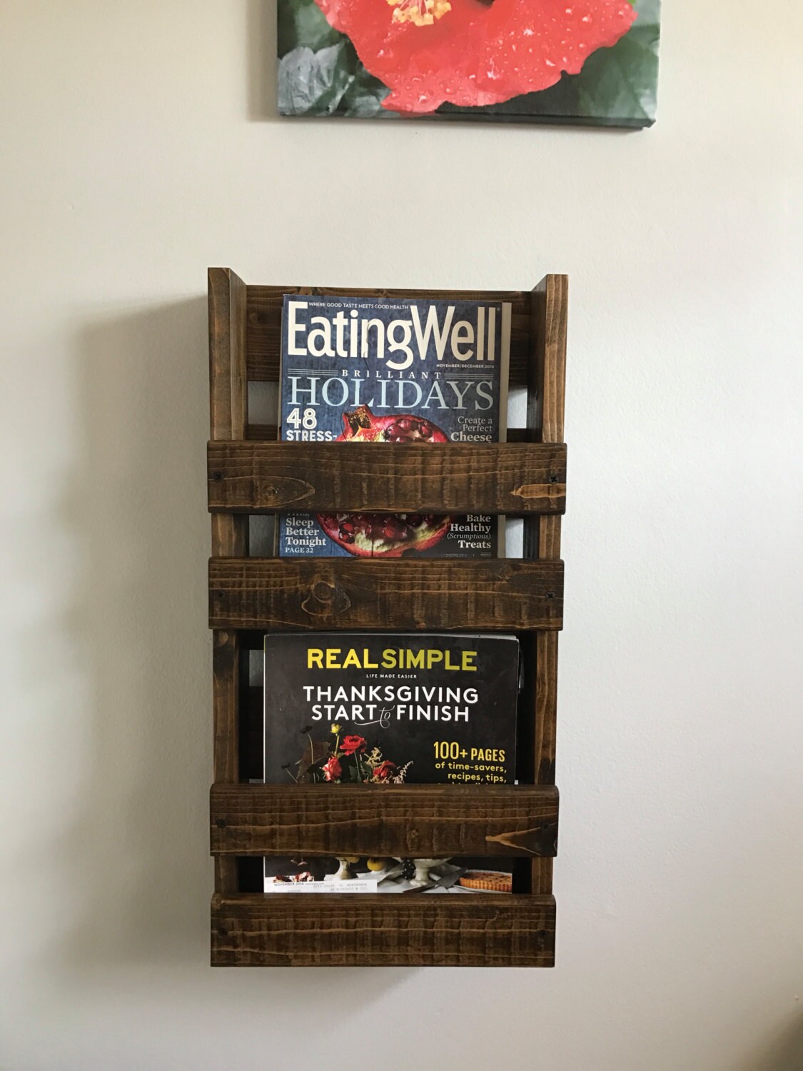 Rustic magazine rack with 2 shelves Magazine rack Wood