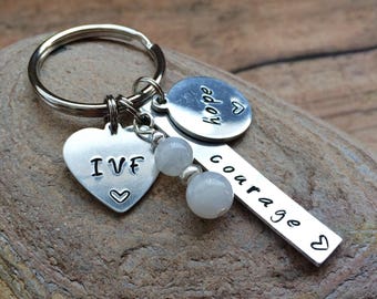 IVF Keychain. Courage & Hope Keychain. IVF Gift. Moonstone Fertility Gift. Fertility Keychain. IVF Journey. Gifts for her.