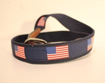 US Flag Men's Web Leather Belt