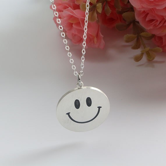 Silver Happy Face Charm Necklace Smiley Face Necklace Smile