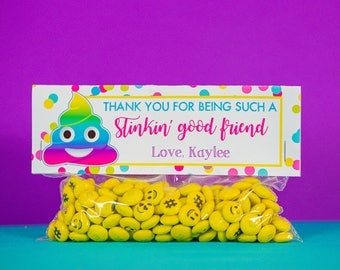 Emoji Party Favor Bag Topper INSTANT DOWNLOAD - Rainbow Poop Emoji Party Pooper Treat Bag by Printable Studio