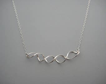 DNA Necklace - silver minimalist double helix, science jewelry, biology teacher gift