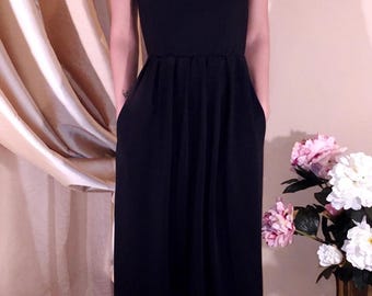 Black Maxi Dress V Neck Sleeveless Pockets