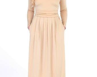 Sand Women's Maxi Dress Long Sleeves V-Neck Pockets