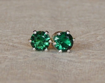 Emerald 5mm Studs, Emerald Stud Earrings, Emerald Earrings, Emerald Post Earrings, Emerald Posts, May Birthstone, Lab Created Emerald