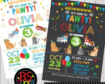 CAT Birthday Invitation , CAT Birthday Party , Kitty Birthday Party Invitation, Kitten party invite