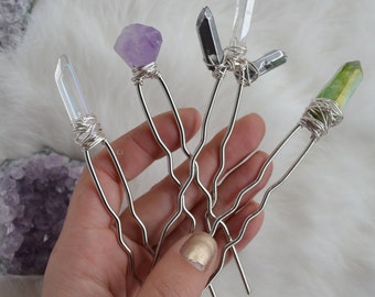 Tall Crystal Hair Pin, Crystal Hair Fork, Long Hair Pick, Christmas gift for her, Unique Hair Accessories