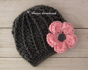 crochet baby hat, crochet baby beanie, crochet flower hat, crochet flower beanie, baby flower hat, baby flower beanie, crochet newborn hat