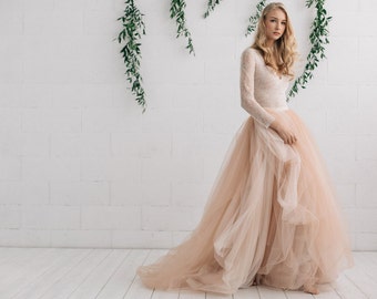 Wedding Dress , Two Piece Wedding Dress, Bridal Gown ,Blush Wedding Dress, Bridal Separates , Long Sleeves Dress - MELANIE