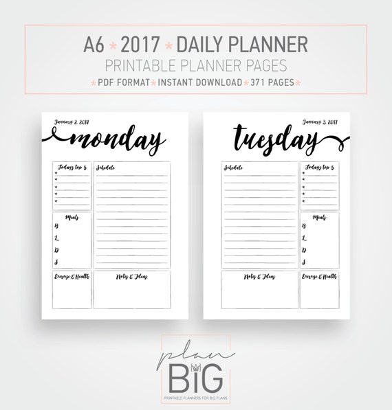 A6 2017 Printable Planner pages A6 Planner Minimal planner