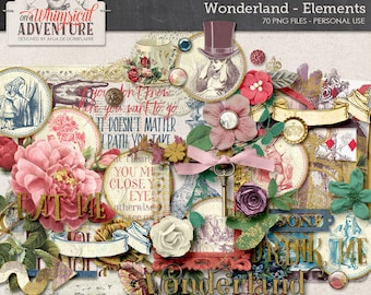 Mad Hatter, Vintage Alice In Wonderland, Digital Download Scrapbook Embellishments, Clip Art, Flowers, Word Art, Paint, Stamps, Scrapbooking