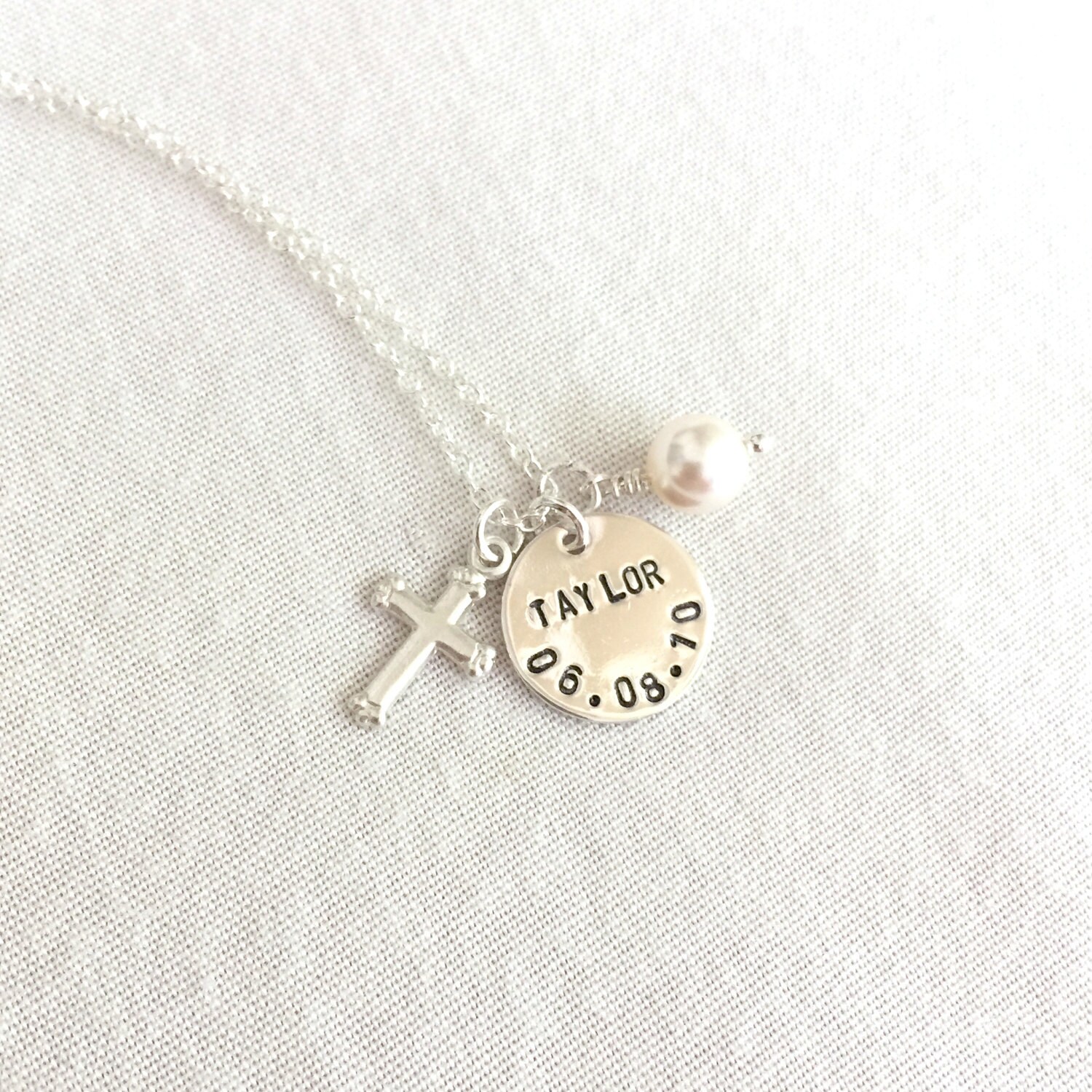 Personalized Cross Baptism Necklace Baby Girl or Boy