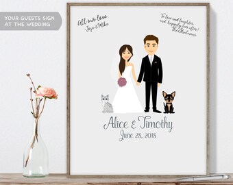 Wedding Guest Book Portrait / Personalized Portrait Guestbook / Bride, Groom / Custom Illustration ▷ Printable File {or} Printed & Shipped