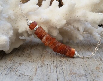 Sunstone Necklace, Natural Sunstone and Sterling Silver, Ristic Necklace, Statement Necklace, Sunstone Bar Necklace, Gemstone Necklace