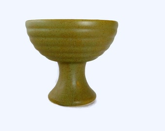 Vintage McCoy Floraline Pottery Pedestal Vase Mid Century Olive w/ Brown Speckles Matte Flower Vase Floraline Pottery Planters&Pots USA