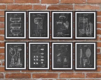 Bathroom Patents Set of 8 Prints, Bathroom Prints, Bathroom Posters, Bathroom Blueprints, Bathroom Art,Bathroom Wall Art,Barber Shop, Patent