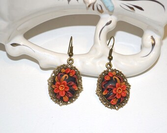 flower earrings gift idea|for|her jewelry gift brown earrings holiday gift clay earrings mother gift dangle earrings gift|for|wife bouquet