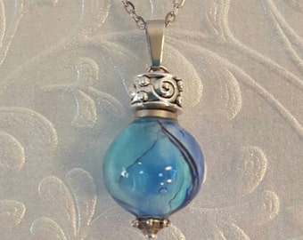 Fillable Blown Glass Pendant | Blue Blown Glass Necklace | Glass Pendant | Cremation Jewelry | Urn Jewelry | Fillable Jewelry | Glass Urn