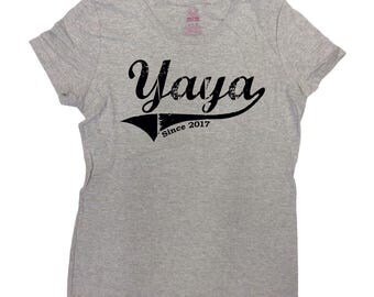 Yaya Since 2017 T Shirt Custom Year Grandma Shirt Grandmother Mothers Day Gift TShirt New Grandma Funny Humor Mom Pregnancy Ladies Tee-SA220
